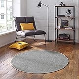Taracarpet Kurzflor-Teppich Joy Flachgewebe Schlingenteppich für Wohnzimmer Schlafzimmer und Kinderzimmer grau 160 cm rund