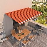 Gelenkarmmarkise Einziehbar, JUNZAI Balkon Deko, Sonnensegel Balkon, Balkon Markise, Terrassendach, Awning Balcony, Sonnensegel, Balkonschutz Sichtschutz, 500x350 cm Orange und Braun