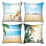 Kissenbezug 40x40 grün, Linum Kissenhülle Blau Sommer Grün Strand Wurf Kissenbezug für Wohnzimmer Deko, Sofakissen, Schlafzimmer(4er Set)