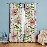 Gardinen Grüne Rosa Blumen Vorhänge Thermal Verdunklungsvorhänge Vorhang Blickdicht Curtains for Living Room Bedroom 2 Stücke Gardinen mit Ösen 2x110x215 cm