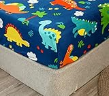 Chickwin Spannbettlaken 90x200 cm Kinder Matratzenschoner Spannbetttuch aus Polyesterfasern, Cartoon Dinosaurier Muster Bettlaken Kinder Spannbettlaken für Boxspringbett, Matratze bis 30 cm höhe