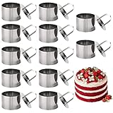 HOVCEH Dessertringe, 12 Stück Servierringe Edelstahl Set, Tortenringe Klein Set, Dessertringe und Speiseringe 8cm Durchmesser, Kuchenringe Klein mit Stamper für Kuchen Backen Mousse Dessert