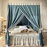 Betthimmel-Vorhang im Stangentaschen-Design mit 4 Eckpfosten für Mädchen und Frauen, Verdunkelungshimmel für Erwachsene, Hochzeit, Schlafzimmer, Bettdekoration (B, voll)