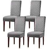 Stuhlhussen 4er Set, Universal Stretch stuhlbezug Stuhlüberzug Esszimmerstühle Bezug, Elastische Moderne Abnehmbar Waschbar Stuhlhussen für Esszimmerstühle, Küche, Hochzeit, Bankett, Hellgrau