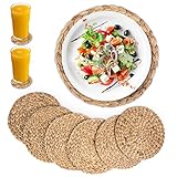 Walker's House and Home Runde Tischsets – 6 hitzebeständige Wasserhyazinthe handgewebte Tischsets mit 2 kostenlosen runden Rattan-Untersetzern, waschbare Rattan-Platzsets für Esstisch (30 cm, 6 Stück)