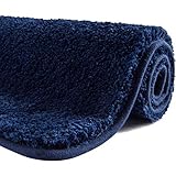 SFLXO Badematte 80cm x 50cm rutschfest-Badvorleger Maschinenwaschbar Anti-Rutsch Badteppich Weich Wasserabsorbierende Badematten Flauschige Mikrofaser Badezimmerteppich Marineblau Mehrweg