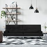 CIADAZ Schlafsofa mit Getränkehaltern Schwarz Kunstleder Sofa Mit Schlaffunktion, Schlafcouch, Sofabett, Sofa Klein, Sofa Bed, Couchbett, Living Sofa, Sitzecke Wohnzimmer