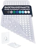 Homerella Badewannenmatte rutschfest Hautsensitiv 88x39cm, INKL. AUFHÄNGUNG | Antirutschmatte Badewanne BPA frei | Duschmatte schimmelresistent & maschinenwaschbar | Badematte rutschfest (Transparent)