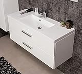 Quentis Badmöbel Genua, Breite 100, Tiefe 39 cm, weiß, Waschbecken mit Unterschrank, 2 Schubladen, Softeinzug,Waschbeckenunterschrank montiert
