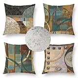 Outdoor Wasserdicht Kissenbezug 50x50cm 4er Set Sofakissen Farbe Dekokissen Platz Geometrisch Kissenbezüge Sofa Dekorativ Kissen Leinen Kissenhülle für Garten Auto Wohnzimmer Bett Deko Kissen Z-7720