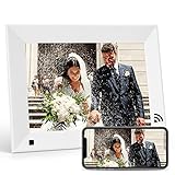Digitaler bilderrahmen 8 Zoll WLAN mit 32GB Speicher, NexFoto smart elektronischer Bilderrahmen 1280*800 HD IPS Touchscreen Display, digitaler Fotorahmen mit wandmontage, automatischer Drehung, weiß