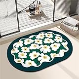 Badezimmerteppich Super Absorbierende Rutschfester Badematte, Badematten Badteppich 40x60cm Badvorleger Extra Schnelltrocknende Waschbare Badematte Home Rug, Badmatte Bodenmatte Floor Mat Weiße Blumen
