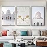 Wand Bilder SchöNe Moschee Weiß Und Gold Bogen Marokkanisch Islamische Leinwand Bild Wandbilder Gemälde Poster Kunstdruck Wohnzimmer Wohnkultur Rahmenlos 50×70cm×3pcs