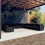 Homgoday Gartenmöbel Set 11-TLG. Gartenlounge mit Kissen Gartensofa Sitzgruppe Balkonmöbel Lounge Sofa Sitzgarnitur Gartenset Sofagarnitur für Garten Terrasse Balkon Schwarz Poly Rattan