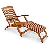 IND-70006-DC Deck Chair Sun Flair Liegestuhl Sonnenliege aus Holz ergonomisch geformt - 141 x 58 x 86 cm mit abnehmbarer Fußablage klappbar