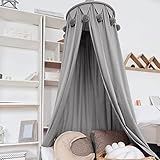 Baldachin Baby, Dyna-Living Babybett Betthimmel Mädchen Moskitonetz Kinder Bed Canopy Dreieck Spitze Chiffon Bettüberdachung für Babybett Kinderbett Twin-Size-Bett (Grau)