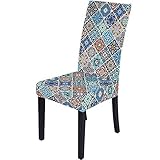 YOUHU Freischwinger Hussen,Stretch-Stuhlbezüge Vintage Boho Türkis Mandala Floral Twill Raute 3D-Druck Spandex Esszimmerstuhl Schonbezüge Abnehmbare Möbelschutz Sitzbezüge Für Hotel-Bankett,8 Pcs /