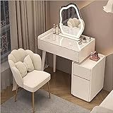 CALMR Modisches Schminktisch-Set, LED-Schminkspiegel, Schminktisch mit gepolstertem Schminkhocker, Schminktisch mit Schubladen, Nachttisch