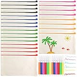 Tianher DIY Stoff Federmäppchen, 24 Stück Blanko Stoffbeutel Reisen Make up Taschen mit Farbe Reißverschluss und 12 Stück Aquarellstifts für Reisen Aufbewahrung Schreibwaren Kosmetik
