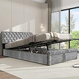 Sweiko Polsterbett Samt Bettgestell Funktionsbett Modernes Lattenrost Continentalbett Doppelbett Stauraum Stauraumbett mit Lattenrost Kristall Schnalle (90 * 200)