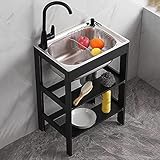 Küchenspülen für Zuhause, schwarzes Spülbecken, freistehende Spülbecken aus Edelstahl 304, Küchenspüle mit Wasserhahn und Ständer, Mehrzweck-Waschbecken, gewerbliche Spüle für Wäscherei/Hint