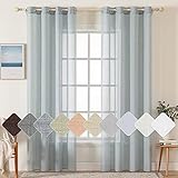 MIULEE 2er Set Voile Vorhang Sheer Leinenvorhang mit Ösen Transparente Leinen Optik Gardine Ösenschal Wohnzimmer Fensterschal Lichtdurchlässig Dekoschal Schlafzimmer 140x225cm (B x H) Grau-blau