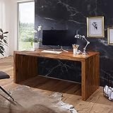 FineBuy Schreibtisch Massiv-Holz Sheesham Computertisch 120 cm breit Echtholz Design Ablage Büro-Tisch Landhaus-Stil Natur-Produkt Büro-Möbel dunkel-braun Modern Büroeinrichtung rechteckig 76 cm hoch