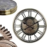 ilbcavne Wanduhr Vintage Groß Metall mit Zahnrad Beweglich und Römische Zahlen, Lautlos Ohne Tickgeräusche Industrielle Wanduhr, Mechanisch Wanduhr 3D Ohne Tickgeräusche(Color:Copper)