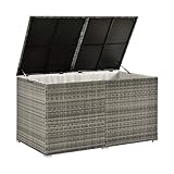 Juskys Polyrattan Auflagenbox Ikaria 950 L — Deckel mit Hubautomatik & Innenplane — Kissenbox 145 x 82 x 79 cm für Garten — Gartenbox grau-meliert