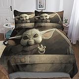 Baby Yoda Bettwäsche Set Mit Reißverschluss,Moderne 3D Bettbezüge Bedruckte Für Mädchen Jungen Kinderbett Star Wars Bettbezug Set Microfaser 3 Teilig Mit Kissenbezug King（220x240cm）