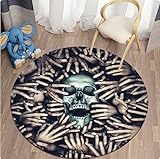 XENIMO Totenkopf-Terror-Kunst 3D-Gedruckter Runder Teppich Für Wohnzimmer Teppich Camping Picknick-Matte Schlafzimmer rutschfeste Yoga-Bodenmatte Geschenke 120cm