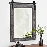AAZZKANG Große Spiegel für Wand Rustikaler Holzrahmen Spiegel mit Metallhalterung 65 x 45 cm Rechteckig Deko Schlafzimmer Badezimmer Spiegel Wanddekoration