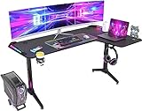 FATIVO Gaming Tisch L-Form Eckschreibtisch 160cm, Schreibtisch RGB Ergonomic Computertisch, PC Ecktisch mit LED Leuchten Getränkehalter Headset Haken, für Büro und Zuhause, Rechts