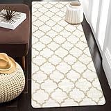 Lahome Marokkanischer Flur-Läufer – 5x15 cm, waschbar, rutschfest, mit Gummi-Rückseite, weich, fusselfrei, Waschküche, Läufer, elfenbeinfarben, abgenutzter Teppichläufer für Küche und Badezimmer