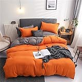 Chanyuan Bettwäsche 135x200cm Orange Grau Unifarben Wendebettwäsche Set Weich Angenehme Mikrofaser Bettbezug mit Kissenbezüge 80x80cm