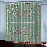 SATUSA Vorhang Blickdicht 3D Goldene Kreative Linien Muster Ösenschal 2Er Set 234X230Cm Fenster Gardinen Mit Ösen Verdunkelungsvorhang Wohnzimmer Kinderzimmer Thermovorhang Schallschutz Vorhänge