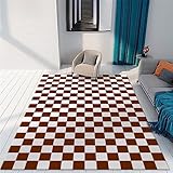 Teppiche Weich Braun Teppich Wohnzimmer Braun Minimalist Isches Kleines Gitter Muster Teppichboden Für Das Schlafzimmer Langlebig Teppiche Abstrakt 80X120Cm Teppiche Für Kinderzimmer Wohnzimmer