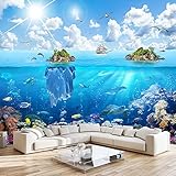 MISHIJI Insel Unterwasserwelt Meereslandschaft 3D Foto Abnehmbare Tapete Abziehen und Kleben Vinyl Dekoration Raumwände-118 * 98