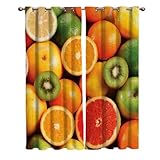 YTITILUCK Obst Orange Kiwi Orange Fenstervorhänge Küche Kinder Vorhangpaneele mit Ösen Fensterbehandlung Dekor 2xH215xB140cm Ösenvorhänge