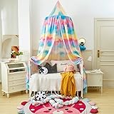 Ricemru Regenbogen Betthimmel Baldachin Mädchen Junge Kinder Baby Bett Rund Kuppel Hängende Bunt EIS Bettvorhang Spiel Zelt Moskitonetz für Kinderzimmer Babyzimmer
