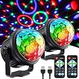 Discokugel, 2Pcs Disco Licht LED Party Licht Musikgesteuert Disco DJ party lampe 360° Rotierende Ball Lights Mehrere Modi party deko mit Fernbedienung und USB Kabel für  Kinder, Party, Weihnachten