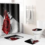 Badezimmerteppich Schwarze Rote Rose Badematte Set 3 Teilig,Teppich Badvorleger rutschfeste (50x80)+U-Typ Wasseraufnahme Schmutzfangmatte +Schnelltrocknend Toilet Fußmatte