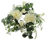 Deko-Kranz Eleganz mit Creme-weißen Blüten, Blätter & Farn in grün, Ø 45 cm, Tischkranz, Blumenkranz