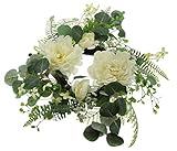 Deko-Kranz Eleganz mit Creme-weißen Blüten, Blätter & Farn in grün, Ø 45 cm, Tischkranz, Blumenkranz