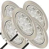 ETT Distribution GmbH LED Möbel Einbauspots 12V superflach 5 x 3W Einbauleuchten Lina 200lm inkl. Kabel mit Mini Stecker 3000K Warmweiß Lochausschnitt: 55 bis 60mm
