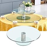 SUNESA Lazy Susan aus Glas für Esstisch, Runde Servierplatte aus Glas, Lazy Susan aus gehärtetem Glas, mit Stützrohr aus Aluminiumlegierung - 20″/23″/27″/31'