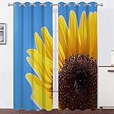 Vorhänge Blaue Sonnenblume Vorhang Blickdicht VerdunklungsvorhäNge mit öSen, Gardinen Wohnzimmer Schlafzimmer Modern Bedruckt Curtains H 245 X B 140cm 2er Set