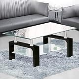 TUKAILAI Couchtisch Glas modern, Rechteckiger Wohnzimmertisch Beistelltisch mit unterer Ablage, Kaffetisch Glastisch für Wohnzimmer, Gäste, Empfang, Zimmertisch, Schwarz, 1000x600x450 mm