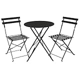 SVITA Bistro-Set 3-teilig Gartenset Garnitur Metall-Möbel Stuhl Tisch Klapp-Möbel Balkon-Set Schwarz