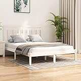 YuMeng Massivholzbett, Familienbett, Bed Frame, Bettstell, Bettboden, Bettrahmen,Weiß 140x200 cm